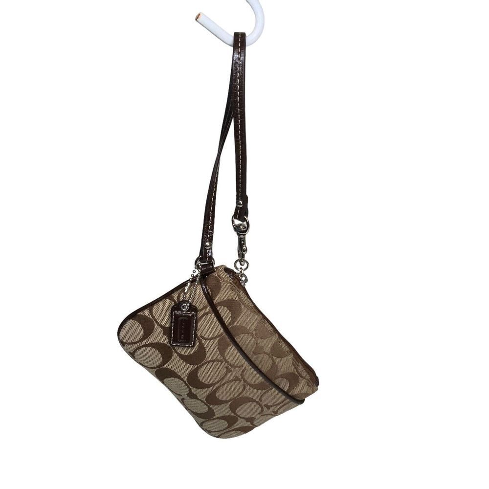 Coach Signature Brown Fabric Jacquard Small Wristlet